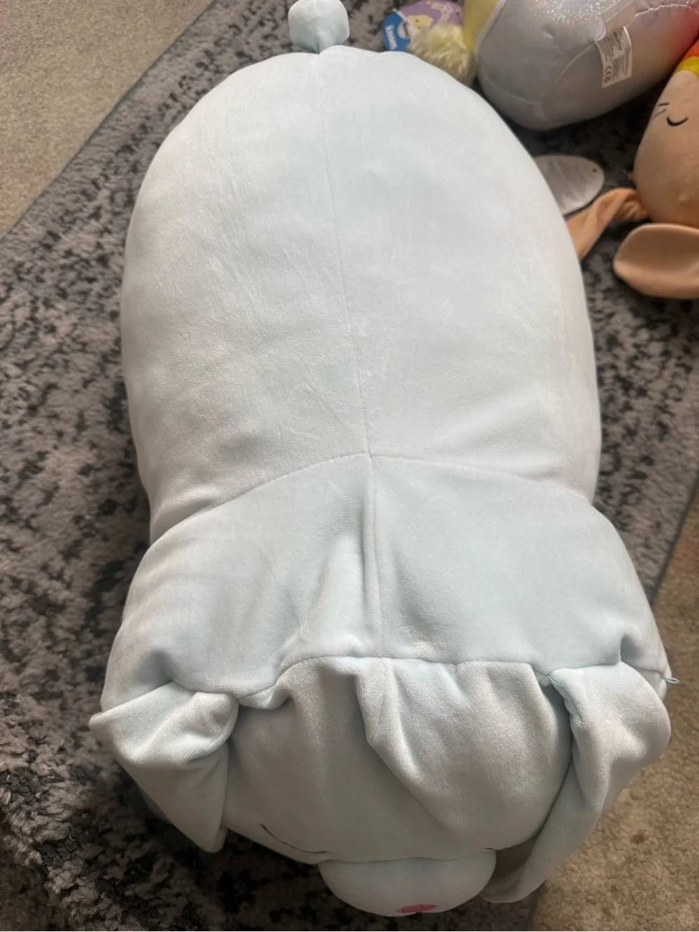 Squishmallows Light Blue Bunny Pillow with Pink Nose